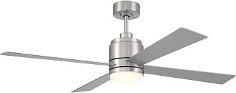 Craftmade McCoy 52" Indoor Ceiling Fan | 4-Blade Brushed Polished Nickel | Integrated 18W Dimmable 3000K LED Light | Hardwired Wall Control, 4-Speed Reversible Motor | Rated for Indoors Only