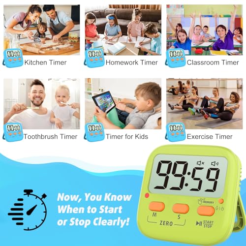 Azosowo 2 Pack Digital Timer for Kids, Magnetic Kitchen Timers for Cooking, Egg, Teachers, Classroom, Study, Exercise, Oven Baking - AAA Battery Included