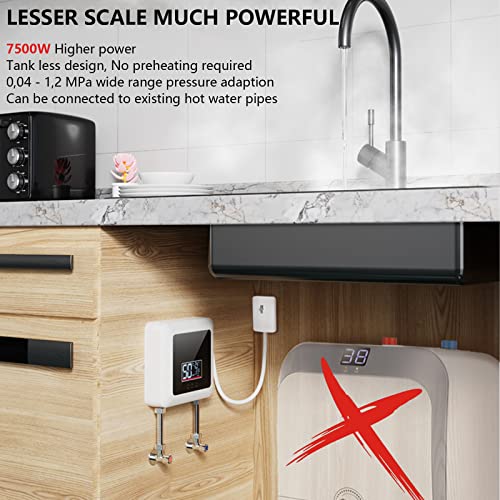 7500W Chauffe-eau électrique instantané pour douche, Chauffe-eau électrique sans réservoir sous évier, mini chauffe eau instantané portable, Chauffe de 30°C à 55°C, Panneau DEL – Image 3