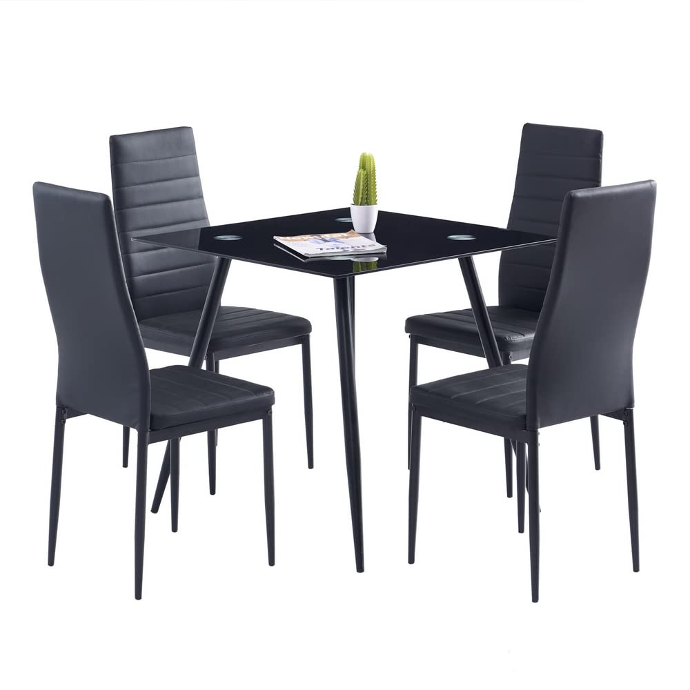 LEADZM Lot de 4 Chaises de Salle à Manger, Dossier Ensemble Noir | Siège Rembourré épais, Chaises de Cuisine
