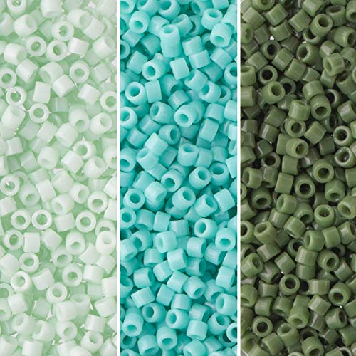 Miyuki Delica Seed Beads Bundle: Size 11/0, Aloe Green Opaque Palette Collection DB1135, DB1136, DB1496 - 3 Tubes of 7.2 Grams ea