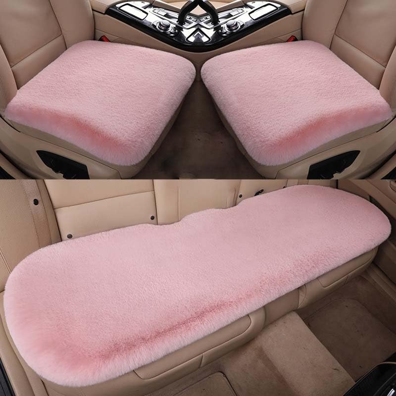 Housse siege voiture universel en peluche rose hiver pack confort 3 pieces