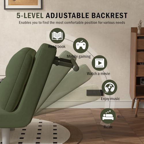1 Seater Convertible Sofa Bed Armchair – Great Comfort Removable With Cushion, Metal Armrests And Feet (Light Green) - 4