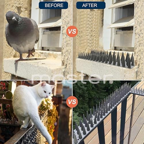 Image of Pigeon Spikes - (Grey, Pack of 10) Deter Pigeons, Cats, Monkeys, Crows, Kabootars - Protect AC, Balcony, Windows - Easy Install, Weatherproof - Home Defense Solution (Grey, 10)