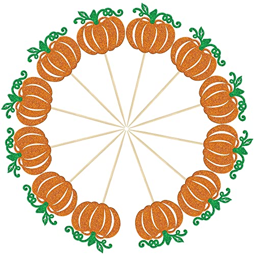 Gyufise 24Pcs Pumpkin Cupcake Toppers Orange Glitter Fall Theme Cupcake Picks Pumpkin Themed Baby Shower Birthday Thanksgiving Halloween Party Cake Decorations Supplies #TOP2