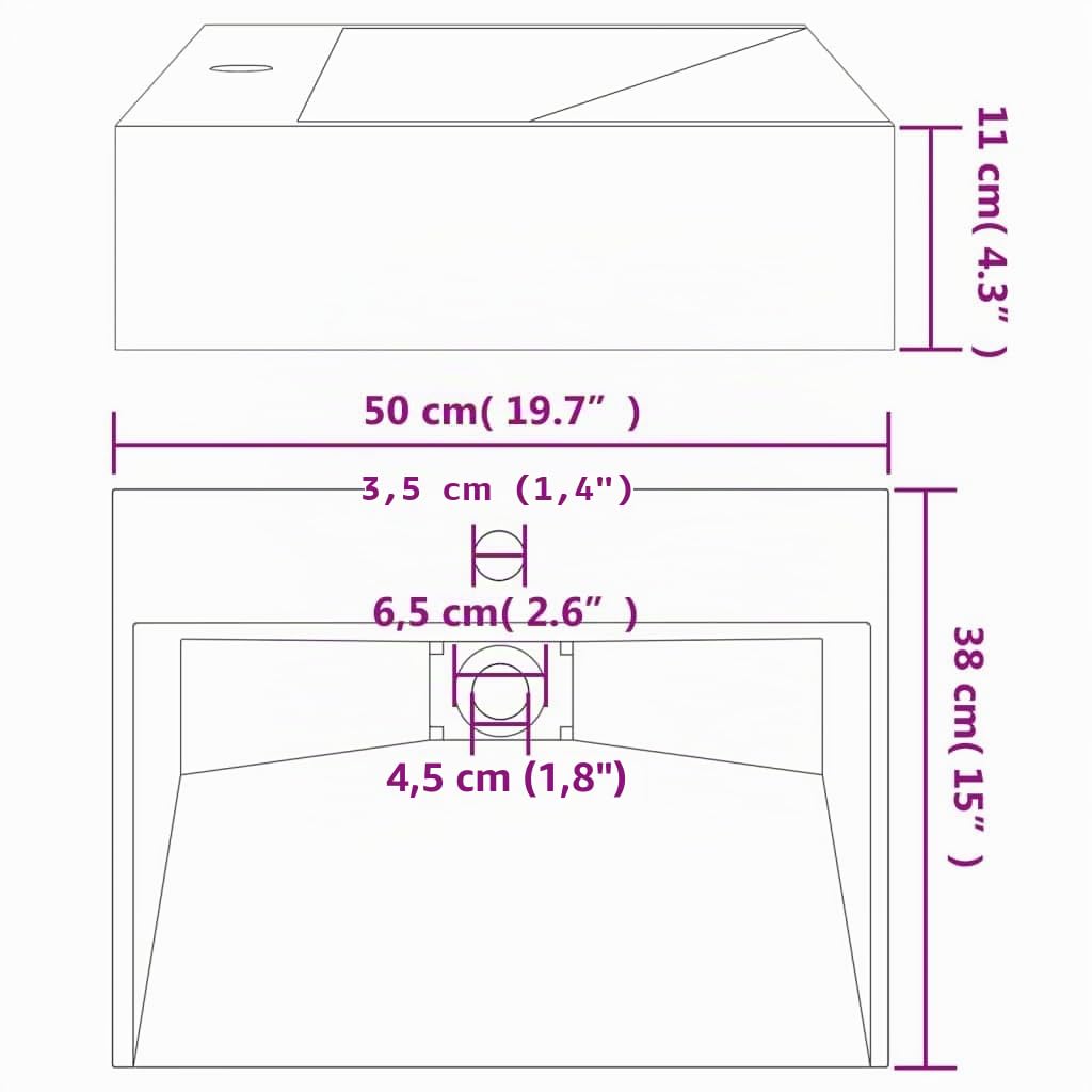vidaXL Lavabo de fundición de mineral/mármol negro mate 50x38x11 cm