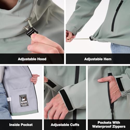 PYALT Regenjacke Damen Wasserdicht Outdoorjacke Atmungsaktiv Regenmantel Mit Kapuze Faltbar Leicht Windbreaker Fahrradjacke Light Green M