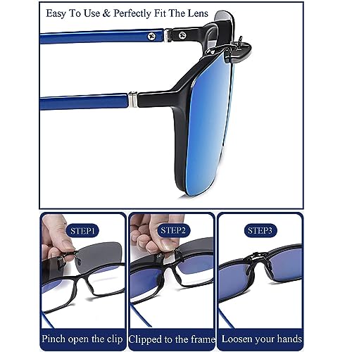 Image of Polarized Clip-on Sunglasses Anti Glare UV400 Non-flip Clip-on Sunglasses over Prescription Glasses for Men Women