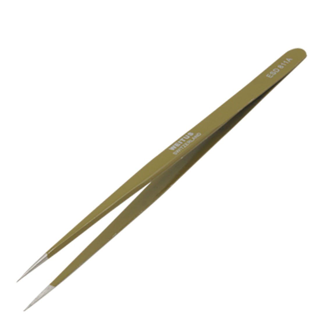 IIVVERRIIVVERR 5.5" Length Metal Pointed Tip Straight Tweezer Hand Tool Olive(5.5' 'Longitud Punta puntiaguda metálica Pinza recta Herramienta de Verde oliva