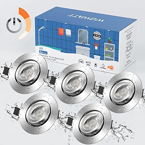 Wowatt Dimmable LED Recessed Ceiling Lights 5X 7W Warm White 2800K IP44 Bathroom Downlights for Ceiling 3 Brightness Level Spotlights 700LM 83Ra 230V 30° Rotate Living Bedroom Kitchen Nickel Pack of 5