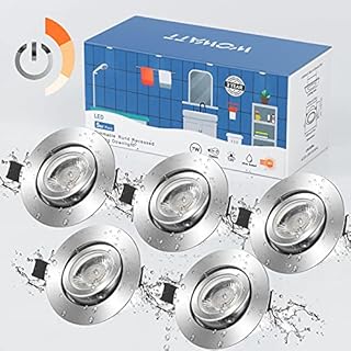 Wowatt Dimmable LED Recessed Ceiling Lights 5X 7W Warm White 2800K IP44 Bathroom Downlights for Ceiling 3 Brightness Level Spotlights 700LM 83Ra 230V 30° Rotate Living Bedroom Kitchen Nickel Pack of 5