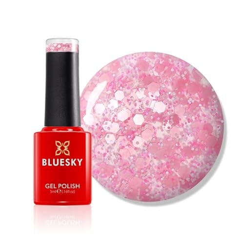 Bluesky Gel Nail Polish 5ml, Cherry Blossom, Pink Glitter Gel Nail Polish for 21 Day Manicure, Professional, Salon & Home Use, Requires Curing Under LED UV Nail Lamp