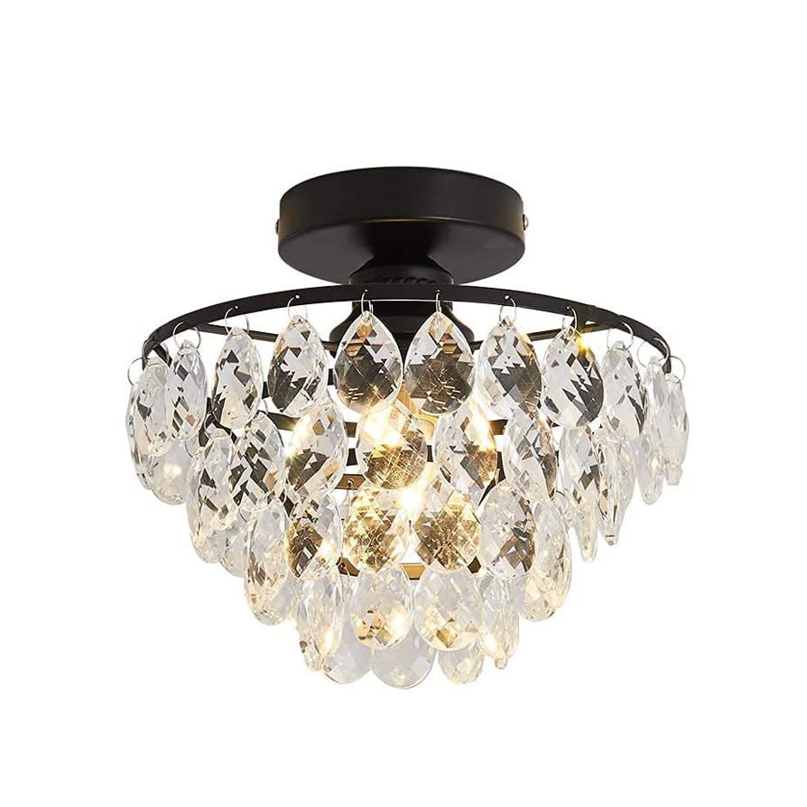SXSGSM Light Luxury Ceiling Lamp Modern Small Crystal Ceiling Light Fixture Mini Black Semi Flush Mount Chandelier Light Fixture For Hallway Bedroom Bathroom Closet E27 The New