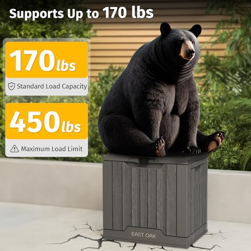 Image of EAST OAK Outdoor Storage Box | 31 Gallon Deck Box Indoor and Outdoor Use | Waterproof Resin Storage Bin with Latch for Patio Cushions, Gardening Tools | UV Resistant | Deep Grey