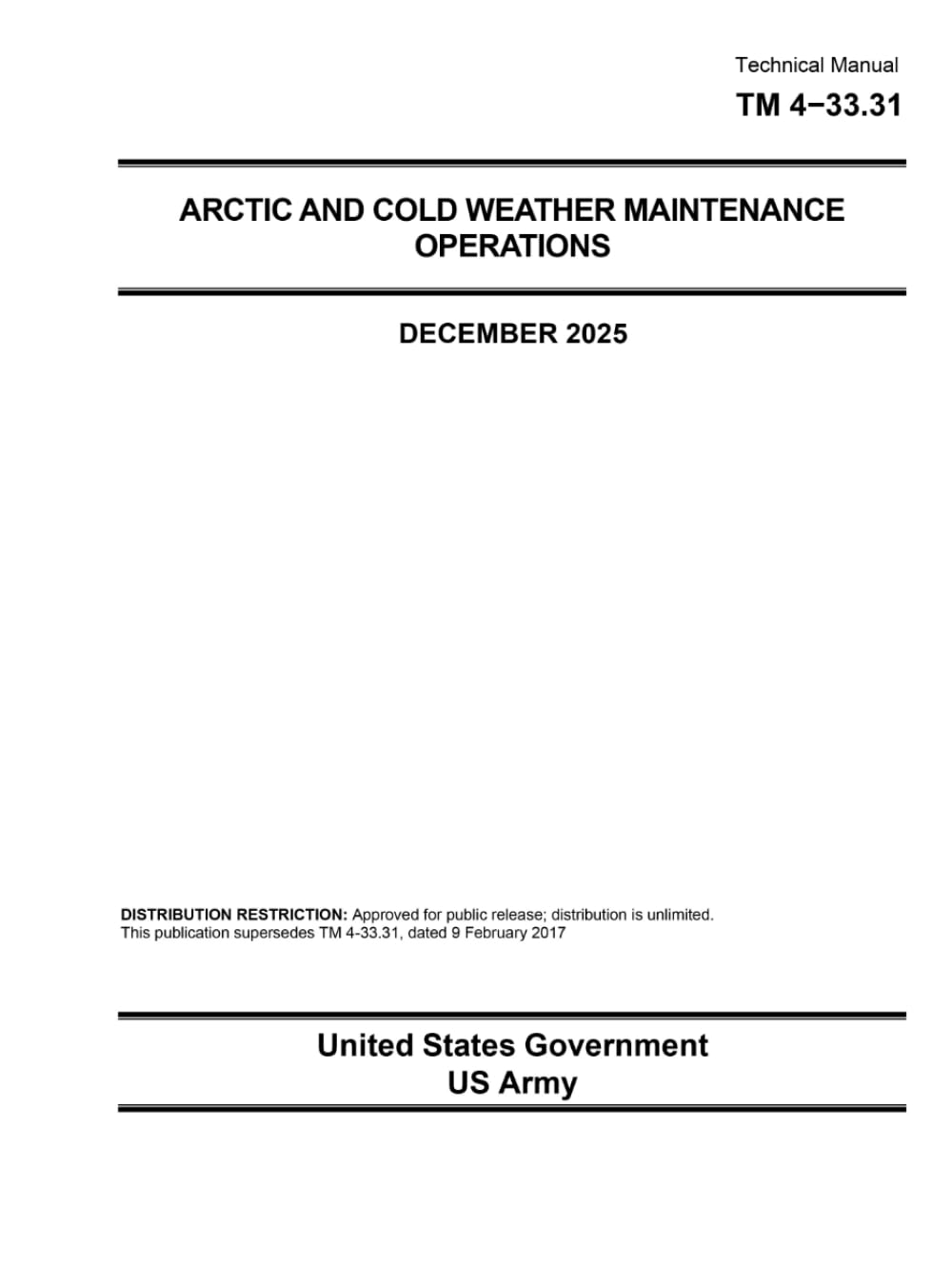 Technical Manual TM 4-33.31 Arctic and Cold Weather Maintenance Operations December 2025