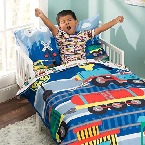 Everyday Kids 4 Piece Toddler Bedding Set -Choo Choo Train- Includes Comforter, Flat Sheet, Fitted Sheet and Reversible Pillowcase