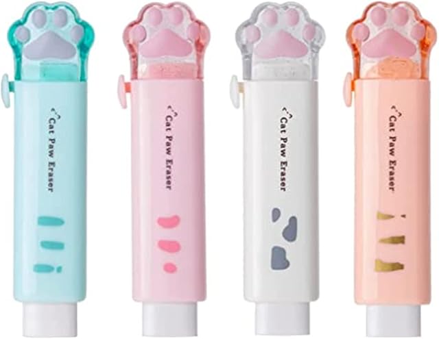 4PCS Cat Paw Shaped Retractable Click Eraser Novelty Cartoon Rubbers Erasers for Boys Girls Party Favors School Office Supply Stationery