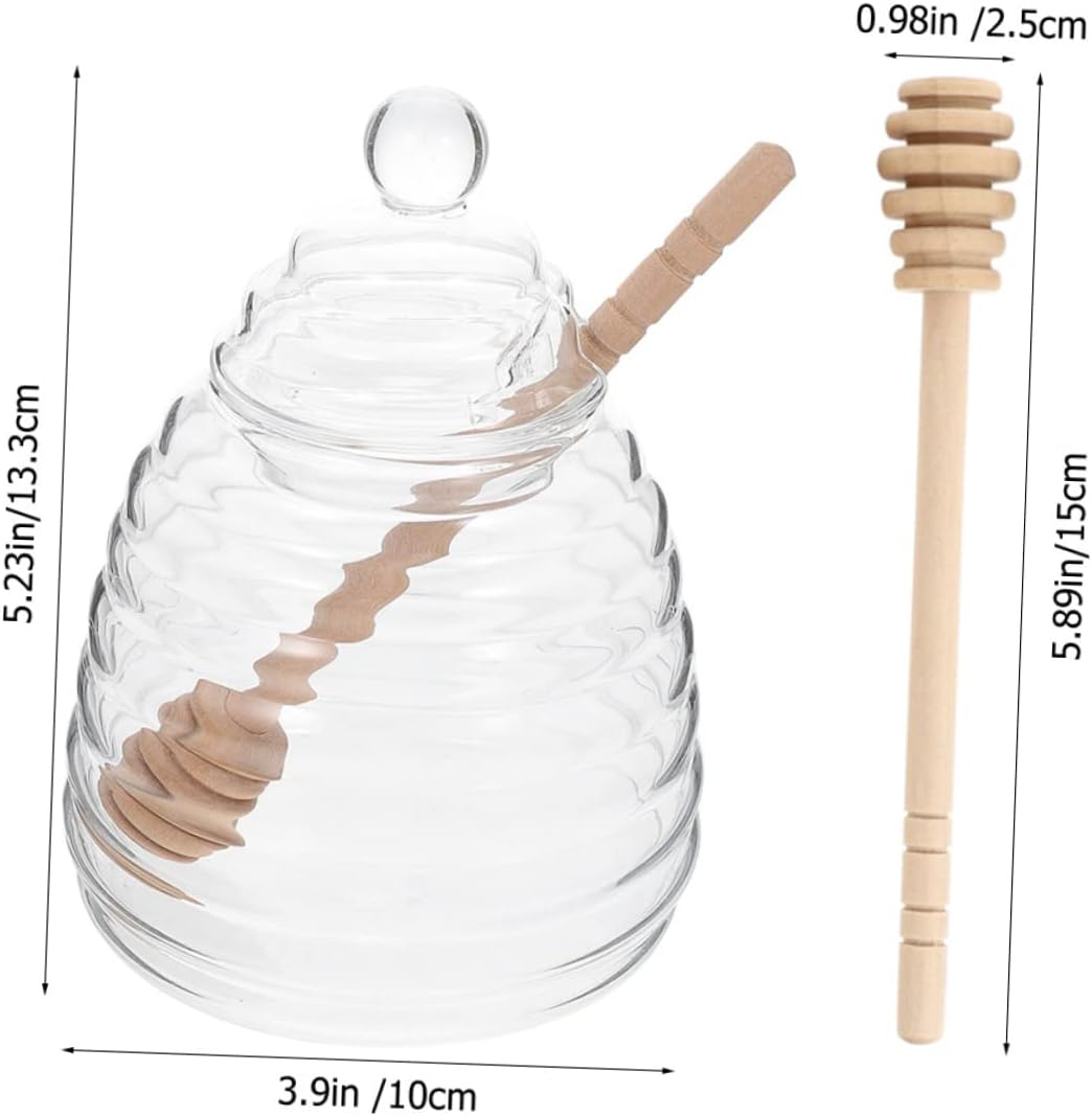 Cabilock Glass Honey Jar Wide Mouth Storage Containers for Canning Lids Honey Jars for Kitchen Dispenser Dipper