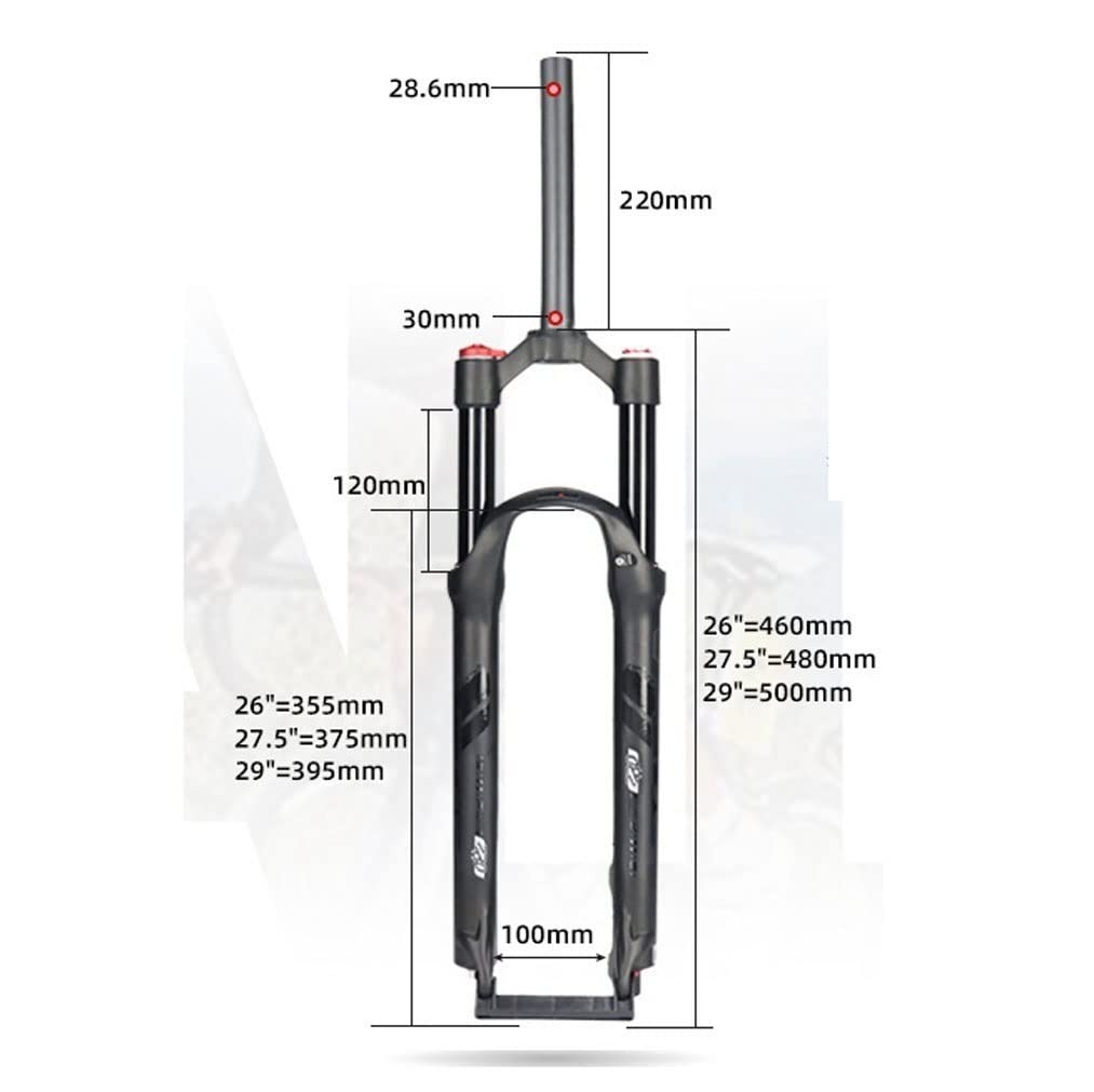 Widelec MTB 26/27,5/29 widelce do roweru górskiego Podróż 110 mm Ręczna blokada powietrza 1-1/8'' Prosty hamulec tarczowy QR 9 mm (kolor: czarny 66 cali)