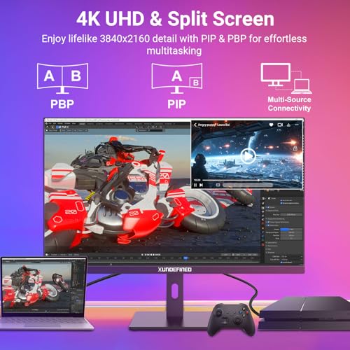 Image of XUNDEFINED 27 Inch 4K Gaming Monitor, Dual Mode UHD 144Hz & FHD 288Hz, Fast IPS PC Monitor, PIP /PBP, FreeSync /VRR, HDR, Tilt & Swivel & Height Adjustable, Built-in Speakers, HDMI 2.1 & DP 1.4