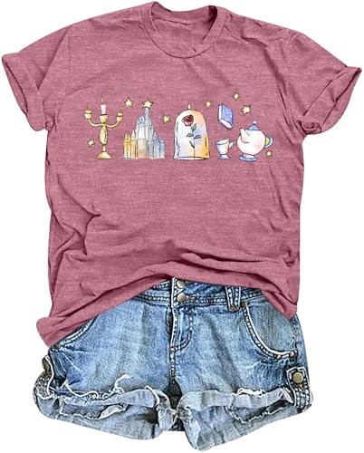 Image of Magic Kingdom Shirt for Women Believe in the Magic T Shirt Castle Graphic Tops Summer Vacation Tops