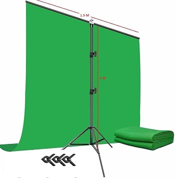 Green Screen chromakey Greenbox Yeşil Fon Perde (1.5x2 M) + Tek Ayaklı Fon Standı,3 Mandal,YouTube Vlogs, TV, röportaj ve fotoğraf için