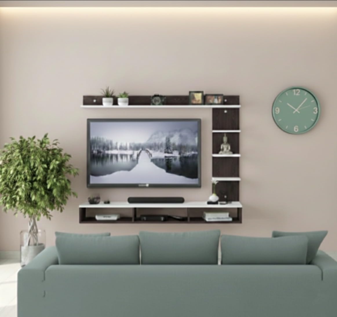 Bros Moon 48 inches C Style, Wall-Mounted TV Entertainment Unit with Storage Shelves, Modern Design, Wenge White-image-26