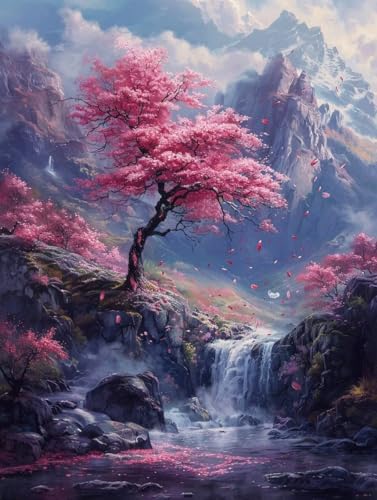 Peinture numéro adulte arbre et rivière kit DIY avec toile XXL 100x130cm