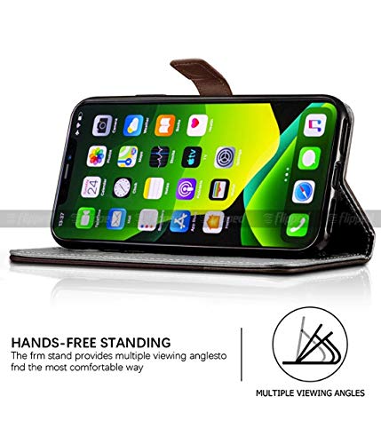 Image of FLIPPED Vegan Leather Flip Case Back Cover for iQOO 9 SE 5G (Flexible, Shock Proof | Hand Stitched Leather Finish | Card Pockets Wallet & Stand | Tan with Brown)