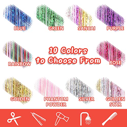 Ebenk Hair Tinsel Heat Resistant Extensions 6Pcs Each Pack - Color Synthetic Tinsel Hair Extensions For Fairy Hair, Parties, Christmas, New Year, Halloween, Cosplay - Easy To Clip-In With Fairy Hair Tinl-Phantom Powder #TOP4