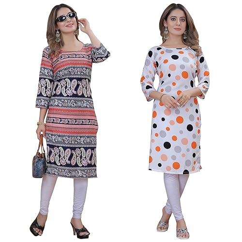 Image of Women's Multicolor Stylish Crepe Kurta||Pack of 2 Kurta||Kurta for Women