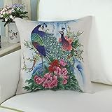 CaliTime Canvas Throw Pillow Cover Shell for Couch Sofa Home Decoration Couple Peacocks with Floral Bamboo Painting Print 18 X 18 Inches