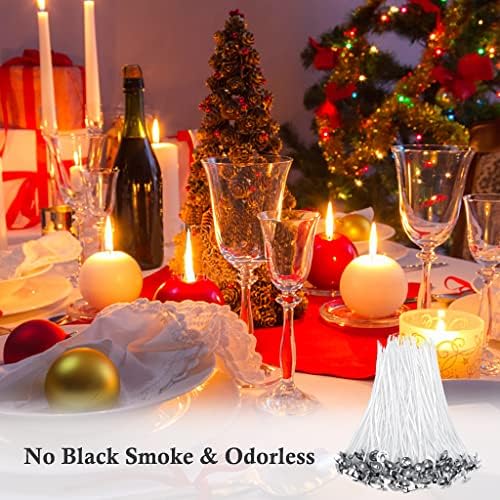 KELYDI Candle Wicks Set, 100pcs 15cm Candle Wicks with Wick Stickers and 1pcs Stainless Wick Holder for Making DIY Candles