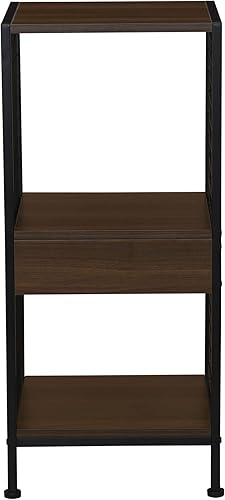 Miniatura 5 de Household Essentials Estantería de almacenamiento abierta Trellis con 2 compartimentos de cubo de grano de madera de nogal de mediados de siglo y