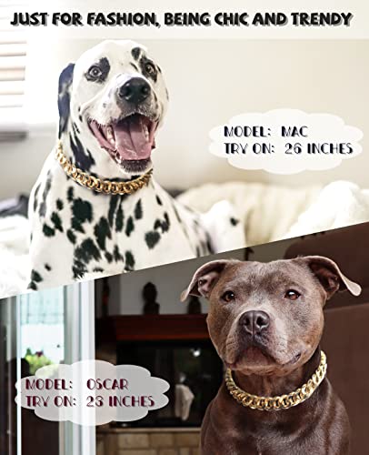 Pp Color Gold Chain Dog Collar-3/4 Width Cuban Link Dog Necklace, Cute Fashion Pet Collar For Pit Bulldog, Light Metal Jewelry Chain Puppy Accessories 26" #TOP3