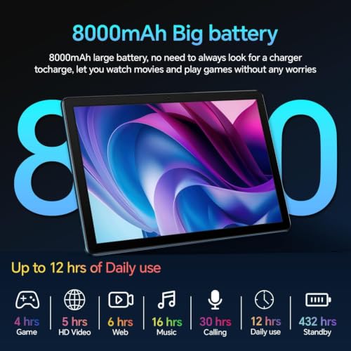Image of M7 Android Tablet, 10.1 inch IPS Touchscreen, 16GB RAM + 256GB ROM, Android 15 Octa-Core Processor, 8000mAh Battery, 13MP+5MP Dual Camera, Dual-Band 5G WiFi