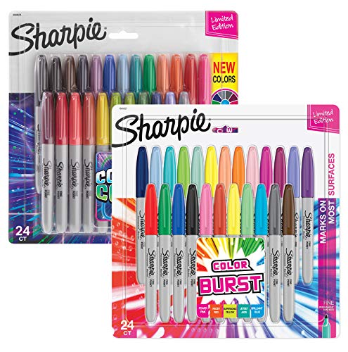 Sharpie Permanent Markers, 24-Count Cosmic Color & 24-Count Colorburst Fine Point Markers, Total Of 48 #TOP27