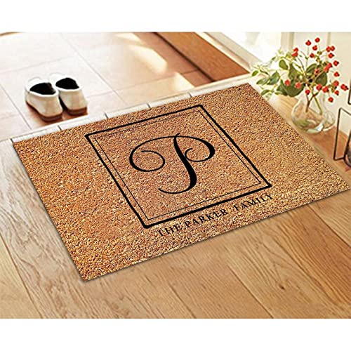 Tapis d'entrée monogramme initiale P en coco robuste