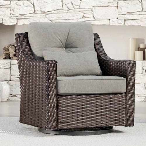 CHITA Patio Wicker Chair, 360° Rocking Swivel Outdoor Rattan Chair