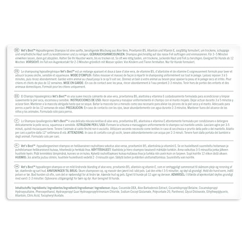 Vet's Best Hypoallergenes Hundeshampoo für empfindliche Haut, lindert Beschwerden bei trockener, juckender Haut, reinigt, befeuchtet und pflegt Haut und Fell 500ml