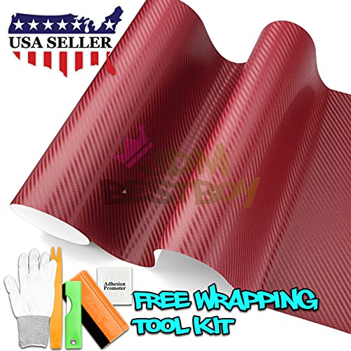Free Tool Kit Burgundy 3D Carbon Fiber Textured Matte Car Vinyl Wrap Sticker Decal Film Sheet - 24