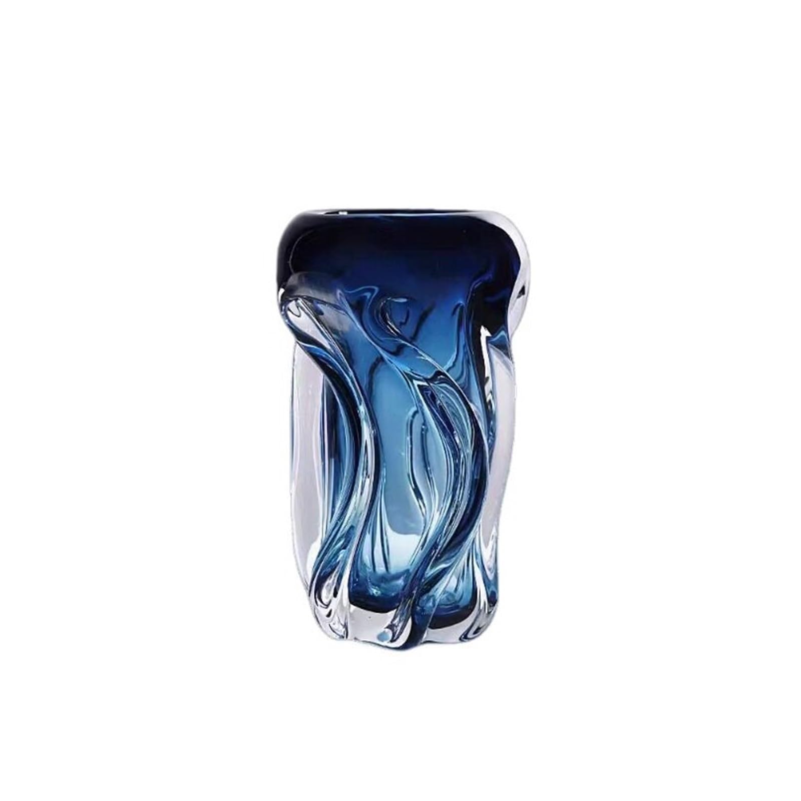 guiling-1986 Vases Decor Indoor Decoration Handmade Curved Wave Blue Ombre Glass Vase Unique Art Home Decor Vessel Flower Vases(Medium)