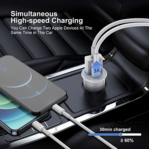 Iphone Car Charger Apple Mfi Certified, Usb C Car Charger Adapter Fast Charging For Iphone 14 Pro/13 Pro Max/12/11/Xs/Plus/Ipad, Dual Port Cigarette Lighter With 2Pack Lightning To Usb C/A Cable #TOP4