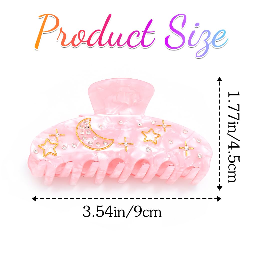 Campsis Acrylic Hair Claw Pink Hair Clips Medium Star Moon Hair Claw Clips for Women and Girls(Pack of 3) - Image 2