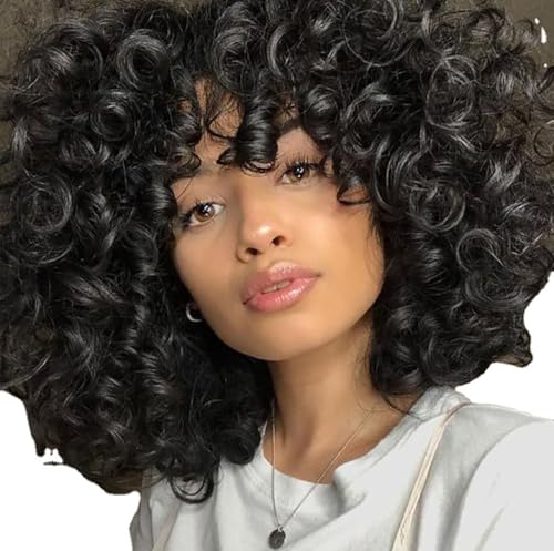 Perruque courte afro crépue bouclée naturelle moelleuse avec frange - 3