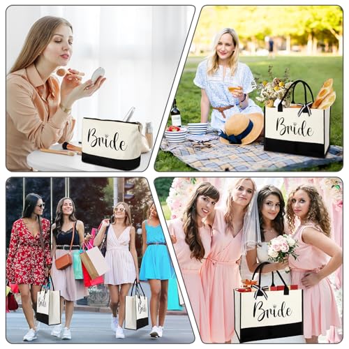 Image of Gifts for Women, Bridal Shower Gift Bag for Her,Wedding Bride Birthday Bags | Canvas Tote Bag with Makeup Bag, Large Capacity, Easy to Clean and Reusable, Waterproof, Gift for Christmas ,Bride To Be Gift