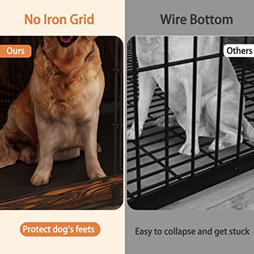 Megidok Wooden Dog Crate Furniture With Cushion, Dog Crate End Table With Tray, Double Doors Dog Crate Furniture Style, Decorative Dog Kennels Indoor For Small To Medium Dog-Rustic Style, 39*26*26 In #TOP3