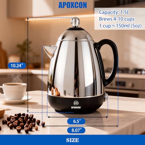 Image of APOXCON Electric Coffee Percolator with Clean Brush Stainless Steel -10 Cup