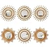 Namalu 6 Pcs Sunburst Mirror for Wall Decor, Small Circle Sun Decorative Mirror Hanging for Art Entryway Home Decor Bathroom Bedroom Living Room(Classic,Gold)