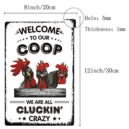 CREATCABIN Chicken Metal Tin Sign Welcome to Our Coop Funny Plate Plaques with Quotes Rooster Vintage Wall Hanging Art Decor for Farm Yard Farmhouse Home Living Room 12 x 8inch - Image 2